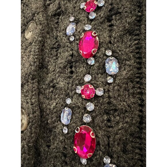 Cinq à Sept - Joelle Embellished Cable Cardigan - Charcoal/Fuchsia size XS - Picture 6 of 10